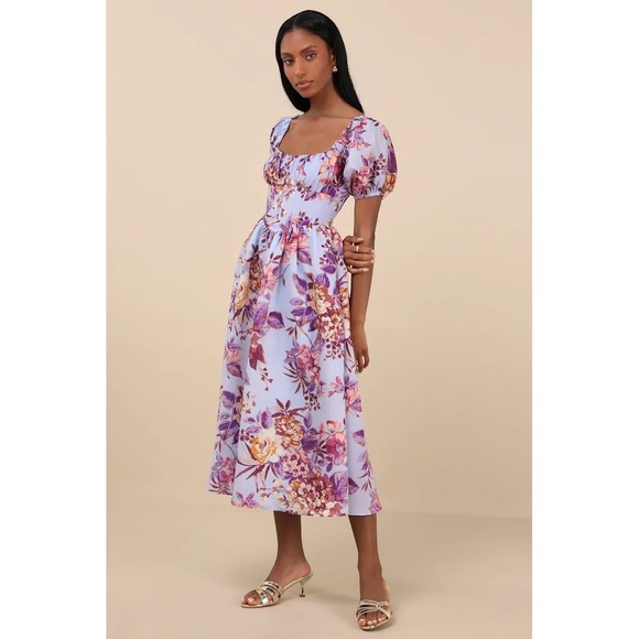 New! Lulus Adorable Tendencies Periwinkle Floral Puff Sleeve Midi
Dress XXL - Picture 2 of 6